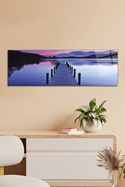 Vosevu Mor Ahşap İskele Ve Deniz Panoramik Cam Tablo, Modern Ev Ofis Dekoru, ...