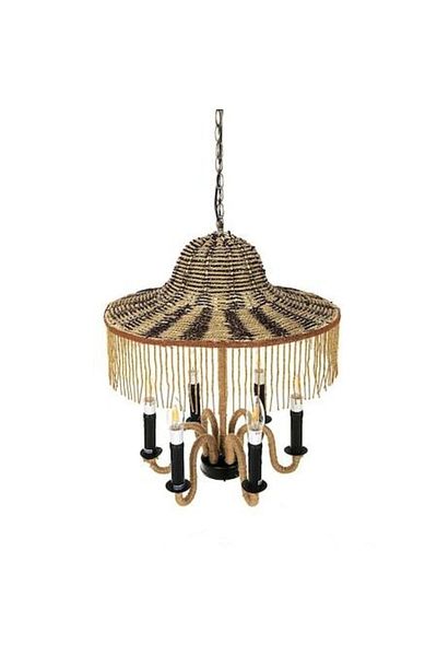 Vitale Candle Wooden Pendant Lamp Rope Chandelier 1355