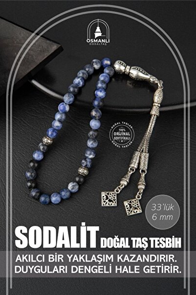 OSMANLI DOĞAL TAŞ مسبحة صلاة من الحجر الطبيعي سوداليت 33 قطعة - 6 ملم