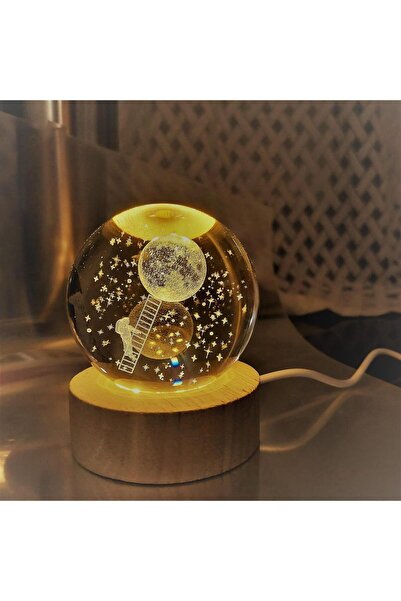 Hediye Rüzgarı Dekoratif Astronot Tasarımlı Ahşap Altlıklı Işıklı Cam Küre