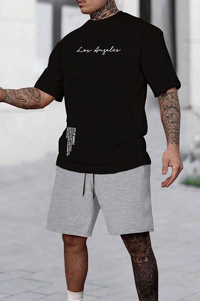 uyguntarz Unisex Shorts-Set mit Aufdruck „Los Angles“