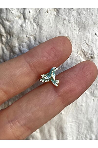 denizden silver Tekli Mineli Gümüş Kuş Küpe - 1 Adet