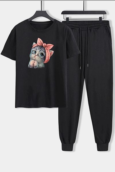 uyguntarz Σετ γυμναστικής 2 τεμαχίων Unisex Cute Cat Printed