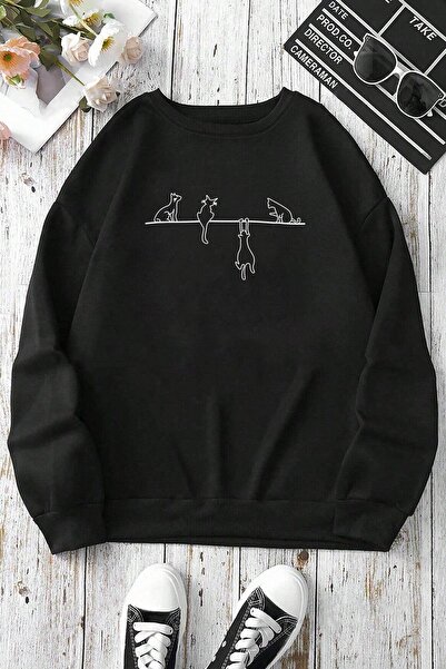 uyguntarz Oversize mikina Naughty Cat s potiskem