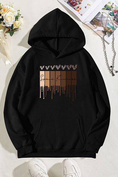 uyguntarz Übergroßes Sweatshirt mit Leoparden-/Herzen-Print