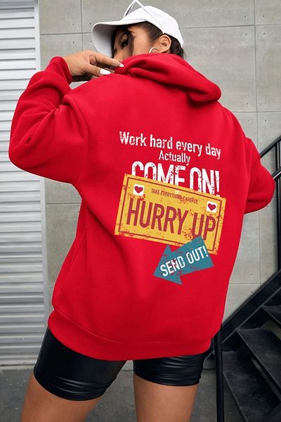 uyguntarz Унисекс голям суичър с щампи Hurry Up