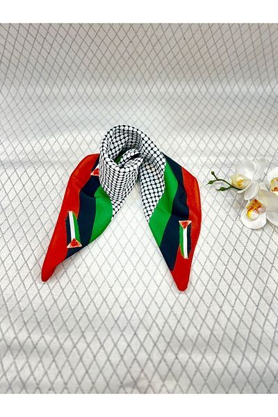 hicazavm Foulard with Palestinian Flag Keffiye Shawl Scarf
