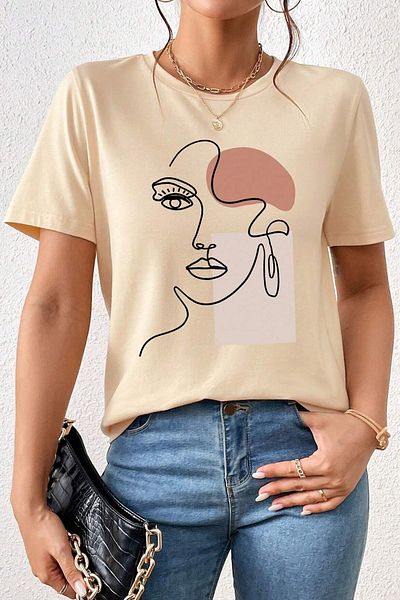 uyguntarz Unisex T-Shirt mit aufgedrucktem Make-up-Silhouette-Design