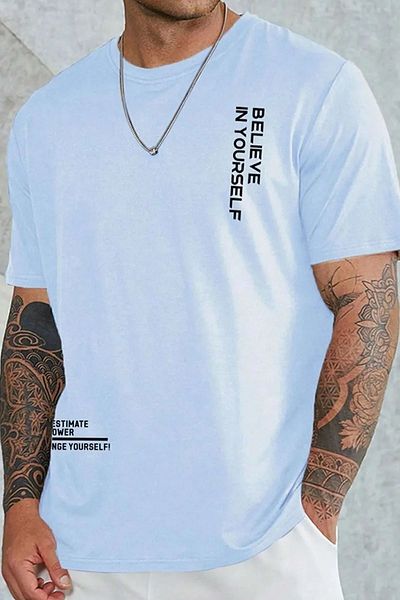 uyguntarz Belive in Yourself bedrucktes Oversize-T-Shirt für Herren