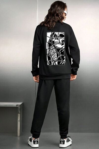 uyguntarz Σετ φόρμας Unisex Skullcracked Printed Crew Neck