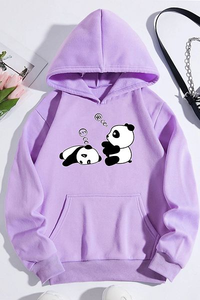uyguntarz Unisex-Sweatshirt mit Panda-Aufdruck in Übergröße
