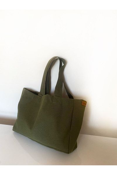 LUNAFEL Χακί Tote Canvas μεσαίου μεγέθους φαρδύ μανίκι και τσάντα ώμου με πολλές εσωτερικές τσέπες