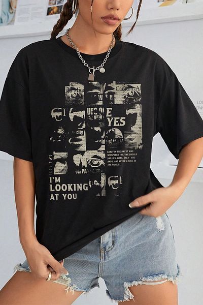 uyguntarz Μπλουζάκι Unisex Looking Printed Oversize 100% βαμβάκι