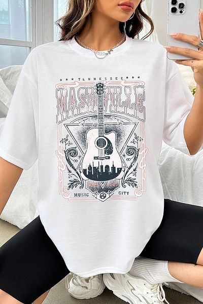 uyguntarz Μπλουζάκι Unisex Music City Printed Oversize