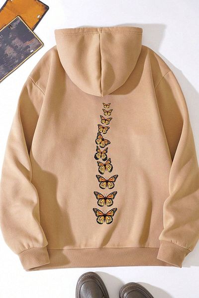 uyguntarz Unisex-Sweatshirt mit übergroßem Schmetterlings-Print auf der Rückseite
