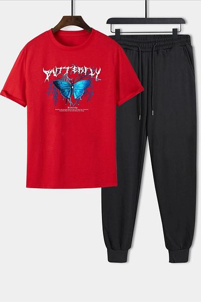uyguntarz Σετ φόρμας 2 τεμαχίων Unisex Blue Butterfly Printed