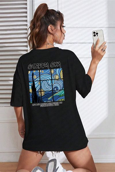uyguntarz Unisex Oversize T-Shirt - Starry Sky Printed
