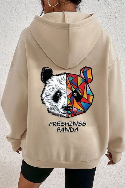 uyguntarz Unisex φούτερ με στάμπα Panda στην πλάτη