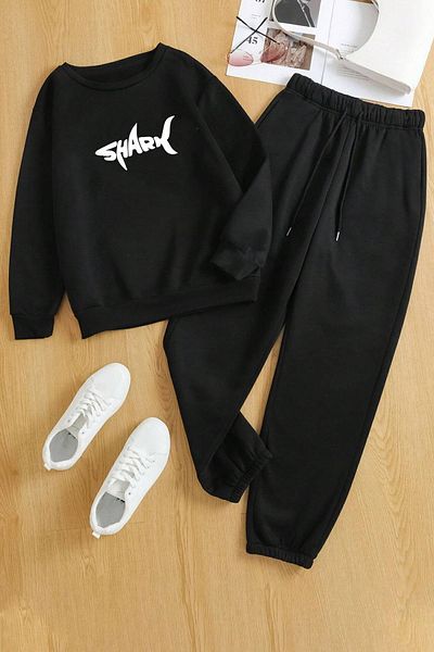 uyguntarz Σετ φόρμας Unisex Shark Printed Crew Neck