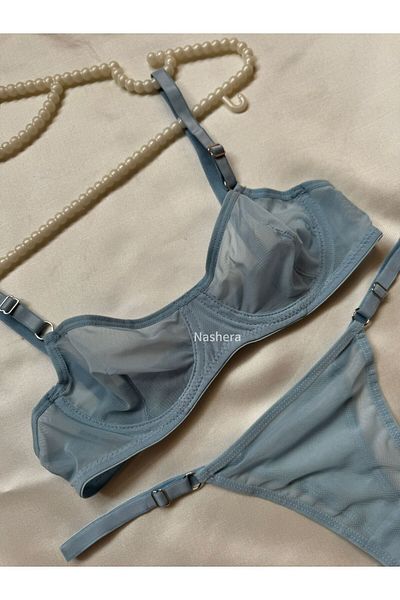 Nashera Braletă și sutien sexy Baby Blue - Set de lenjerie cu sârmă din tul