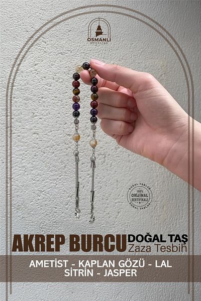OSMANLI DOĞAL TAŞ Natural Stone Amethyst and Tiger Eye Lal Citrines Jasper - Scorpio Zodiac Sign Zaza Rosary
