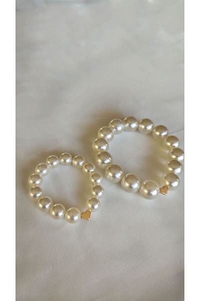 ABBEY Pearl Bracelet - Mother and Daughter Set (Golden Heart)