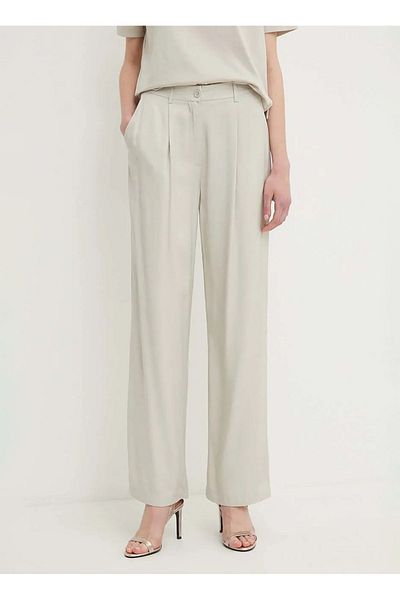 Sisley High Waist Wide Fit Beige Women's Trousers 49Nmlf057