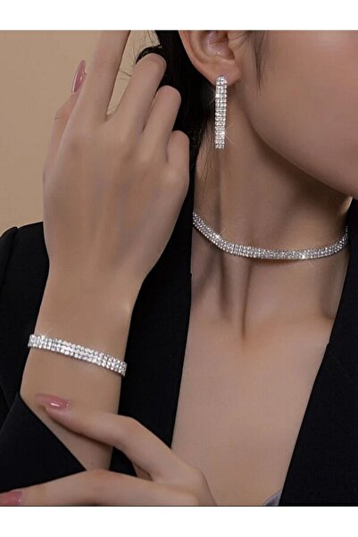 muptejewelry Zirkon 3 Sıra Abiye Gelinlik Seti