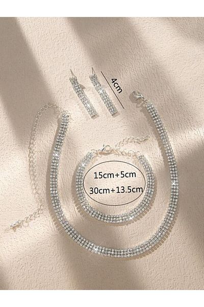 muptejewelry Zircon 3 Row Evening Dress Wedding Dress Set