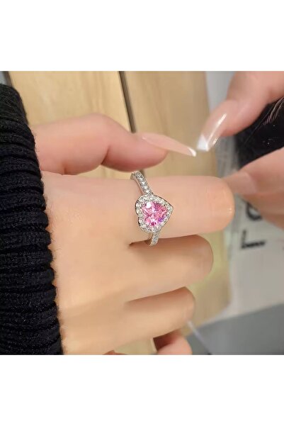 MRK Pink Zircon Stone Adjustable Heart Women's Ring