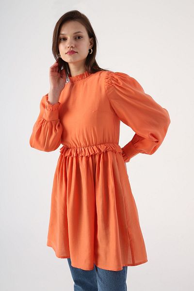 ALLDAY Orangefarbene Tunika mit Rüschen und geraffter Taille