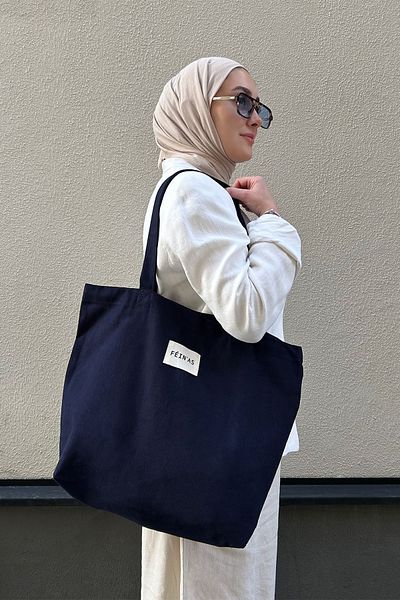 feinas حقيبة قماش جبردين باللون الأزرق الداكن - سياج مغناطيسي (100% قطن جبردين)