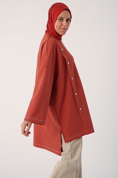 ALLDAY Orange Glitter Stitched Oversize Tunic with Snap Fasteners