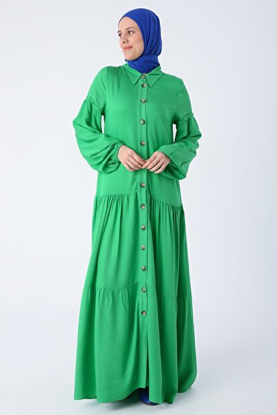 ALLDAY Πράσινη γρασίδι 100% φούστα βισκόζης και φόρεμα πουκάμισο με μανίκια