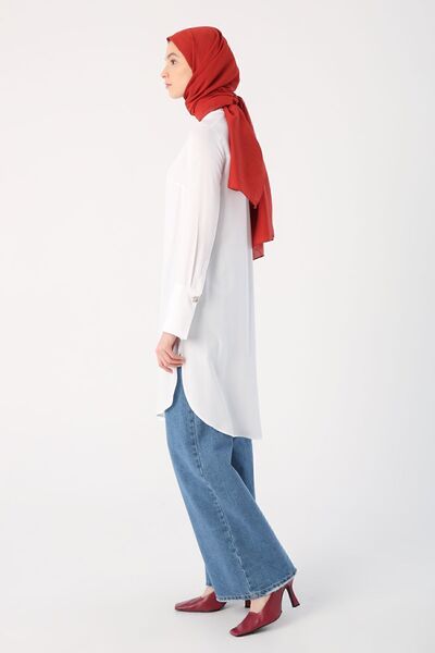 ALLDAY White Stylish Buttoned Wide Cuff Shirt Tunic