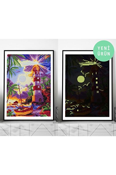 MAXİ Adada Bir Fener - Karanlıkta Parlayan Özel Taş Diamond Painting, Elmaslı...