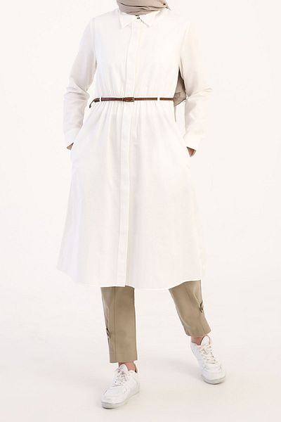 ALLDAY Women's Ecru Belted Shirt Tunic