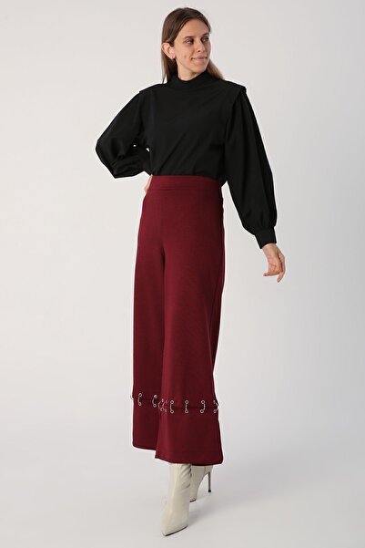 ALLDAY Burgundy Metal Ring Wide Leg Trousers