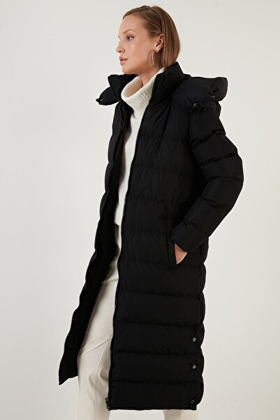 Lela Κανονική εφαρμογή με σκισίματα στο πλάι με λεπτομέρεια με κουκούλα μακρύ παλτό 497ferıha