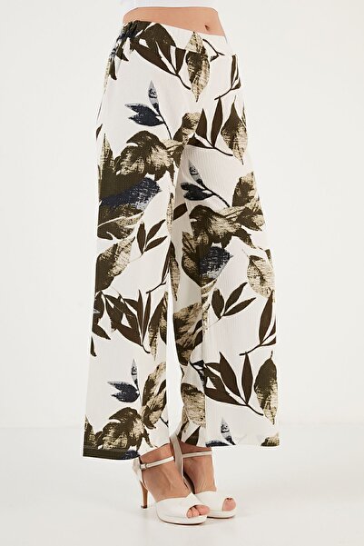 Lela Patterned Elastic Waist Wide Leg Trousers5865603