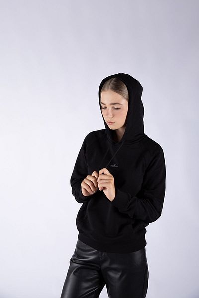 Nordbron Women's Black Pocket Knitted Long Sleeve Casual Sweatshirt Soft Textured Hooded Seasonal Mund