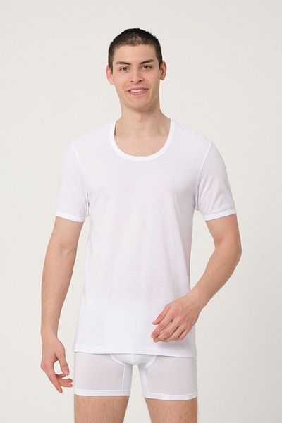 FSM1453 Men's Super Thin Cotton Single Jersey Round Collar Short Sleeve Undershirt 2-Piece - 387