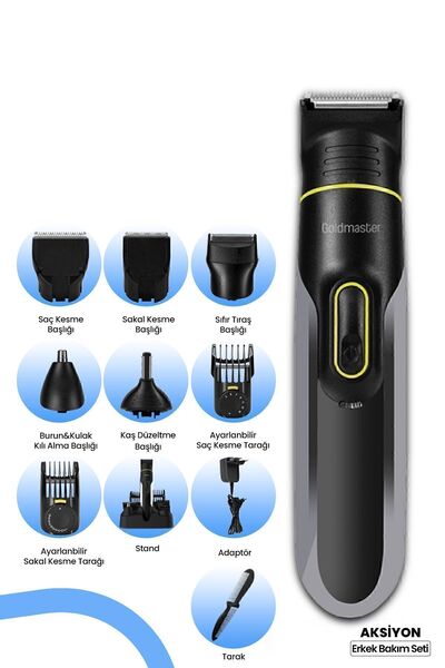 GOLDMASTER Aksiyon Islak & Kuru 17 Kademeli 10 In 1 Standlı Erkek Bakım Seti