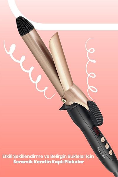 GOLDMASTER 25 Mm Hair Styling Tongs with Shine Digital Display Keratin Ceramic Plate Gold