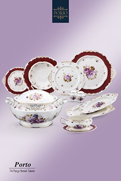 Porio Porto 74 Parça Bone China 12 Kişilik Porselen Yemek Takımı