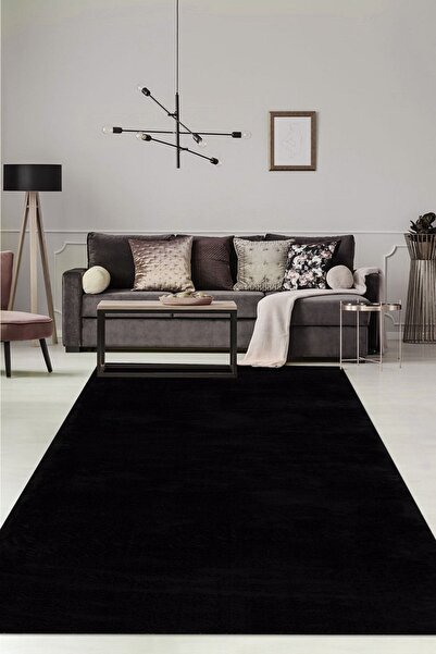 metacarpet Puffy Peluş Halı Siyah Saçaksız Mns