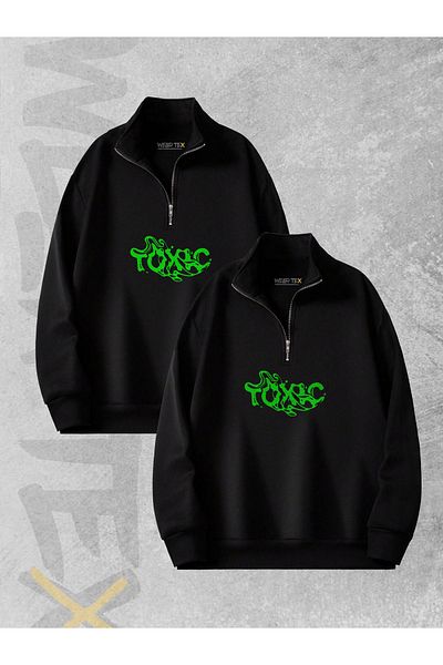 WEARTEX Toxic Printed 3 Thread Half Zipper Sweatshirt Set