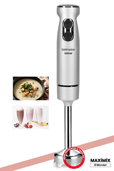 GOLDMASTER Maximix Silver 1000 Watt 4 Blades Stainless Steel Turbo Speed Adjustable Hand Blender