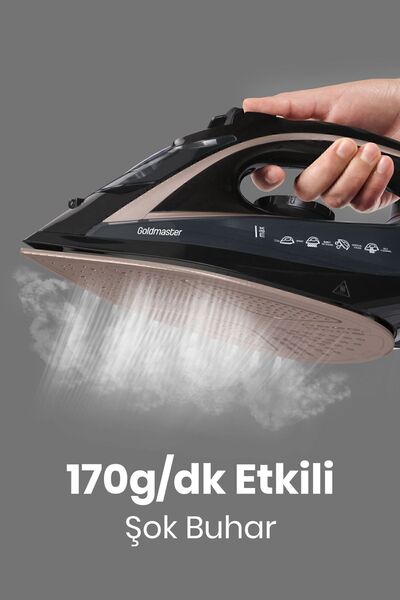 GOLDMASTER Pressjet 2400 Watt Seramik Tabanlı 170 gr Etkili Şok Buharlı Ütü