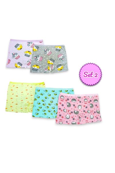 Poli Kids Girl's Cotton, Colorful, Patterned, Surprise Gift! Boxer 5 Piece Mi...